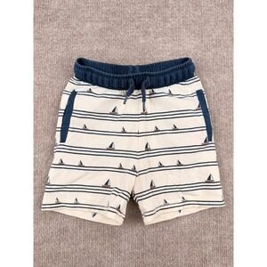 Musli Nautical Sailboat Print Striped Jersey Shorts Navy Cream Kids